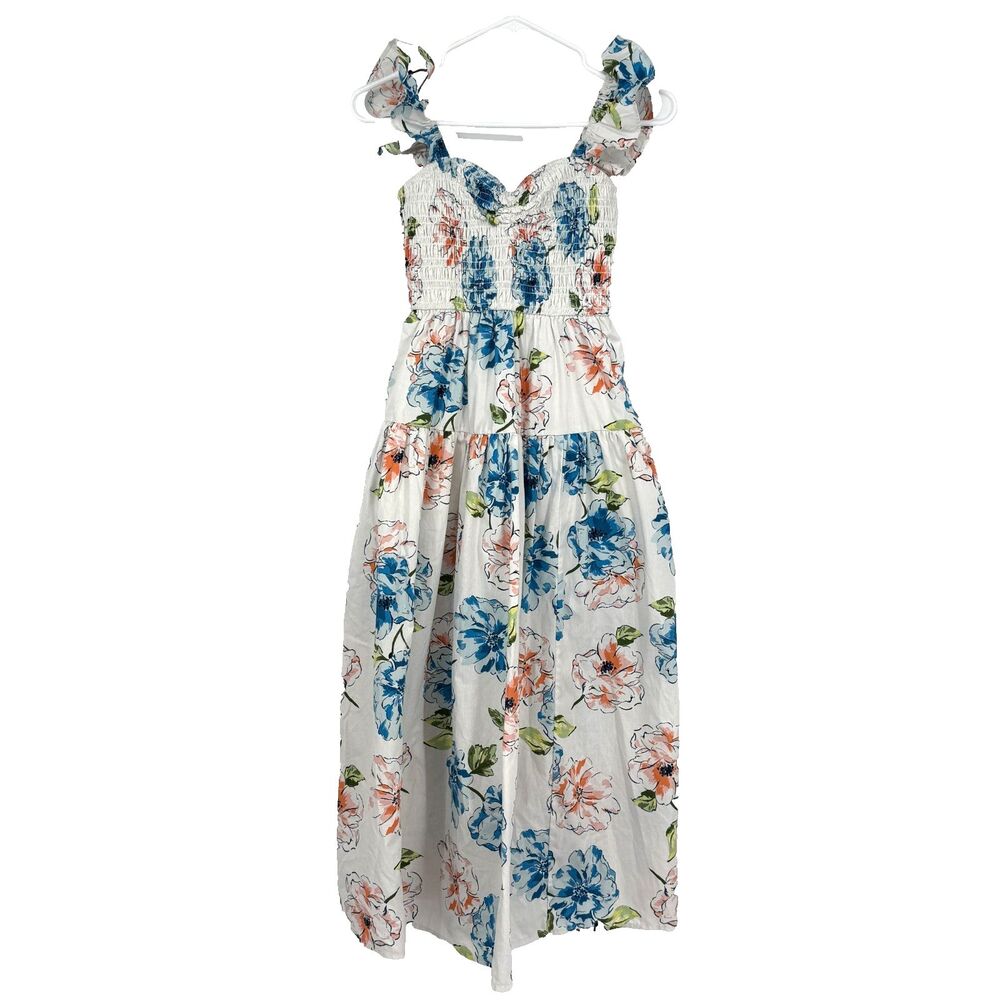Abercrombie & Fitch Midi Sun Dress Ruffle Strap Cotton Smocked Floral Size S